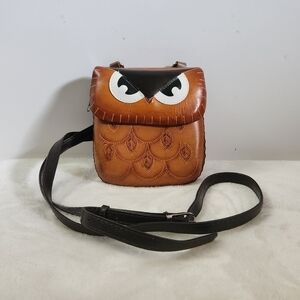 Owl Eyes Tan Genuine Cowhide Leather Crossbody Shoulder Bag Pouch Purse